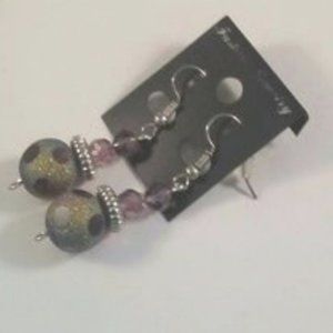 ❤️ Light Purple & Gold Speckled Dangle Earrings 2"